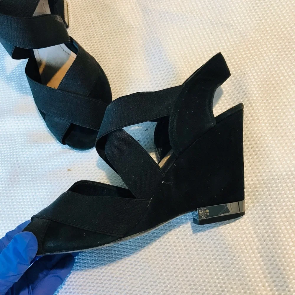 Tory Burch suede Black Wedge Sandals